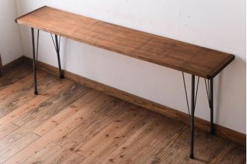 アンティーク家具　古材一枚板天板!鉄脚テーブル(作業台、机)(2)