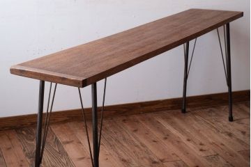 アンティーク家具　古材一枚板天板!鉄脚テーブル(作業台、机)(2)
