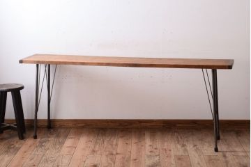 アンティーク家具　古材一枚板天板!鉄脚テーブル(作業台、机)(2)