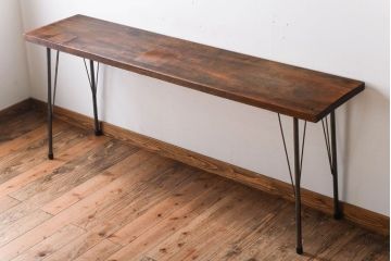アンティーク家具　古材一枚板天板!鉄脚テーブル(作業台、机)(3)