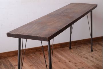 アンティーク家具　古材一枚板天板!鉄脚テーブル(作業台、机)(3)