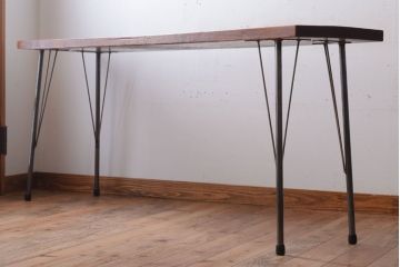 アンティーク家具　古材一枚板天板!鉄脚テーブル(作業台、机)(3)