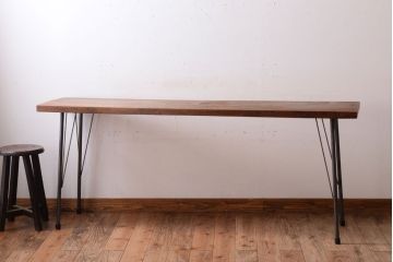 アンティーク家具　古材一枚板天板!鉄脚テーブル(作業台、机)(3)