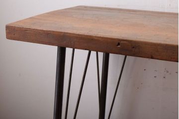 アンティーク家具　古材一枚板天板!鉄脚テーブル(作業台、机)(3)