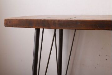 アンティーク家具　古材一枚板天板!鉄脚テーブル(作業台、机)(3)