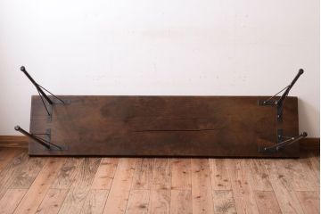 アンティーク家具　古材一枚板天板!鉄脚テーブル(作業台、机)(3)