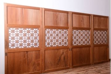 明治大正期　古民具・骨董　組子障子帯の木味引き戸4枚セット