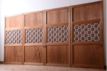 明治大正期　古民具・骨董　組子障子帯の木味引き戸4枚セット