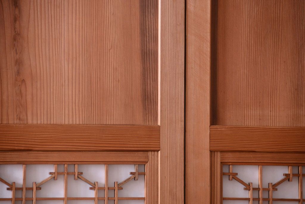 明治大正期　古民具・骨董　組子障子帯の木味引き戸4枚セット