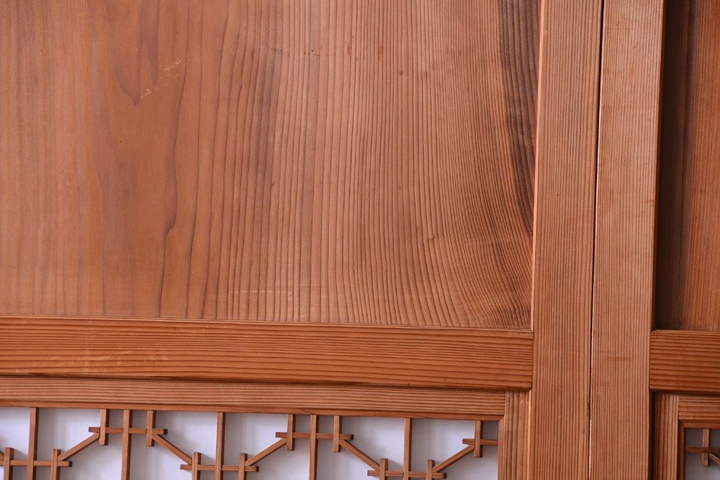 明治大正期　古民具・骨董　組子障子帯の木味引き戸4枚セット