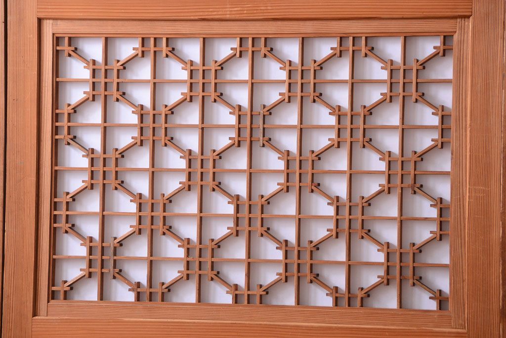 明治大正期　古民具・骨董　組子障子帯の木味引き戸4枚セット