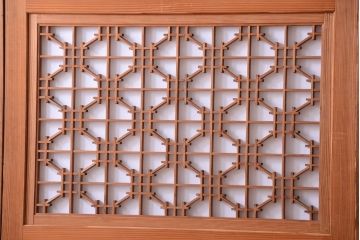 明治大正期　古民具・骨董　組子障子帯の木味引き戸4枚セット