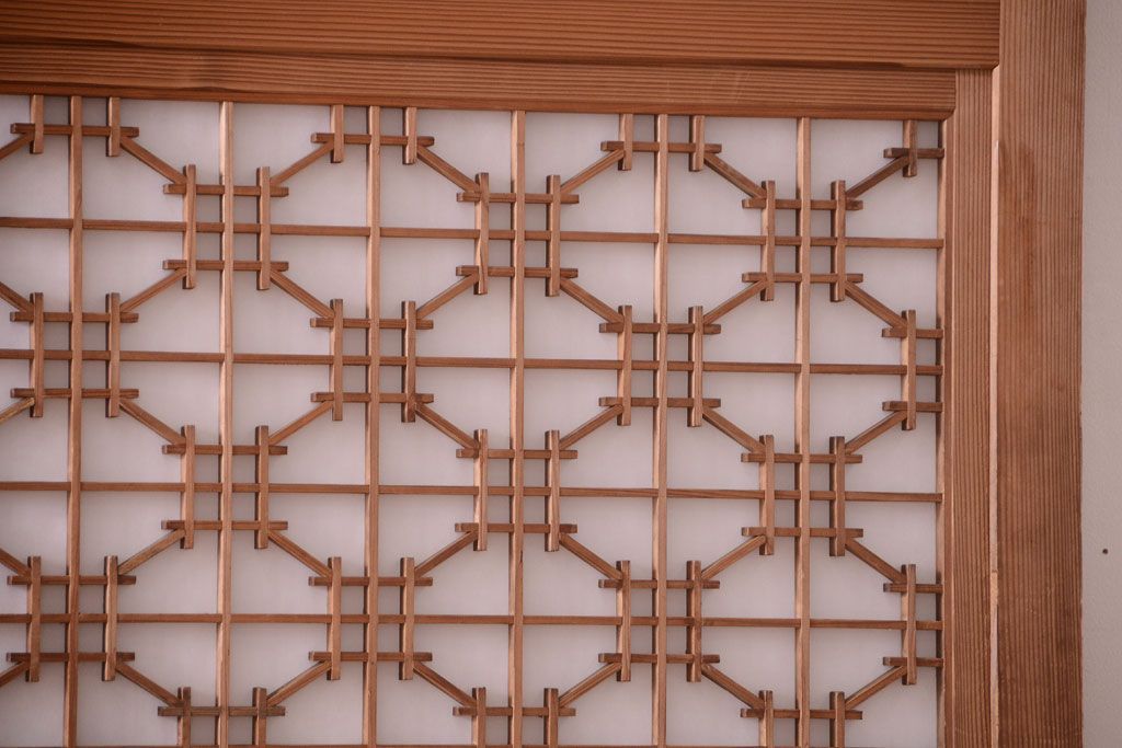 明治大正期　古民具・骨董　組子障子帯の木味引き戸4枚セット