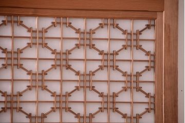 明治大正期　古民具・骨董　組子障子帯の木味引き戸4枚セット