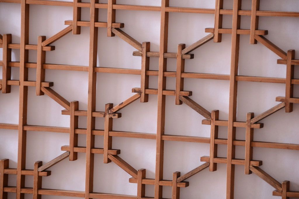 明治大正期　古民具・骨董　組子障子帯の木味引き戸4枚セット