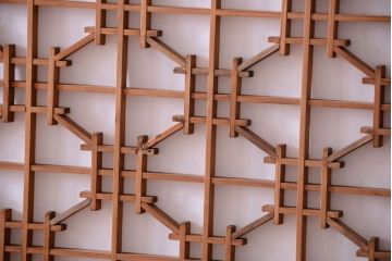 明治大正期　古民具・骨董　組子障子帯の木味引き戸4枚セット