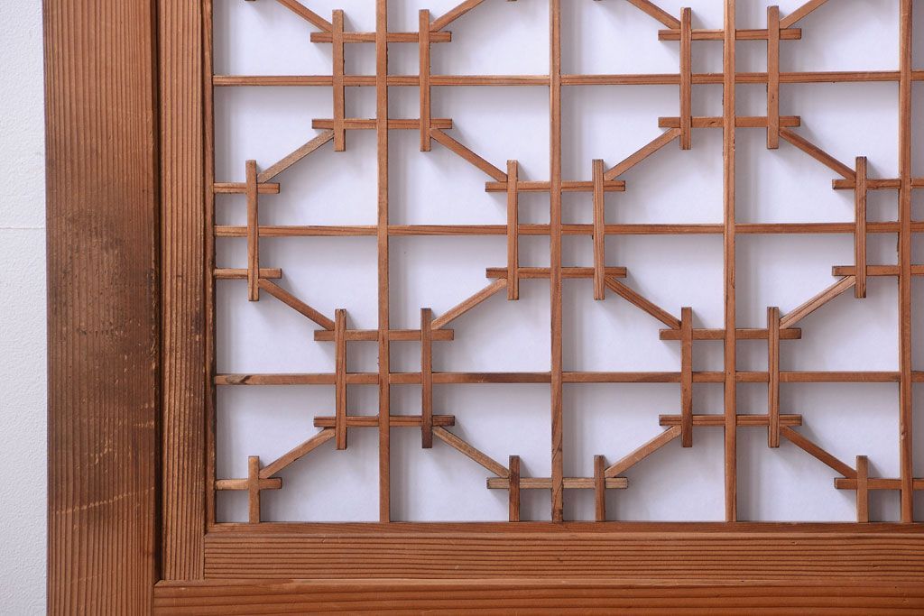明治大正期　古民具・骨董　組子障子帯の木味引き戸4枚セット