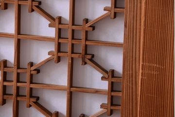 明治大正期　古民具・骨董　組子障子帯の木味引き戸4枚セット