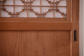 明治大正期　古民具・骨董　組子障子帯の木味引き戸4枚セット