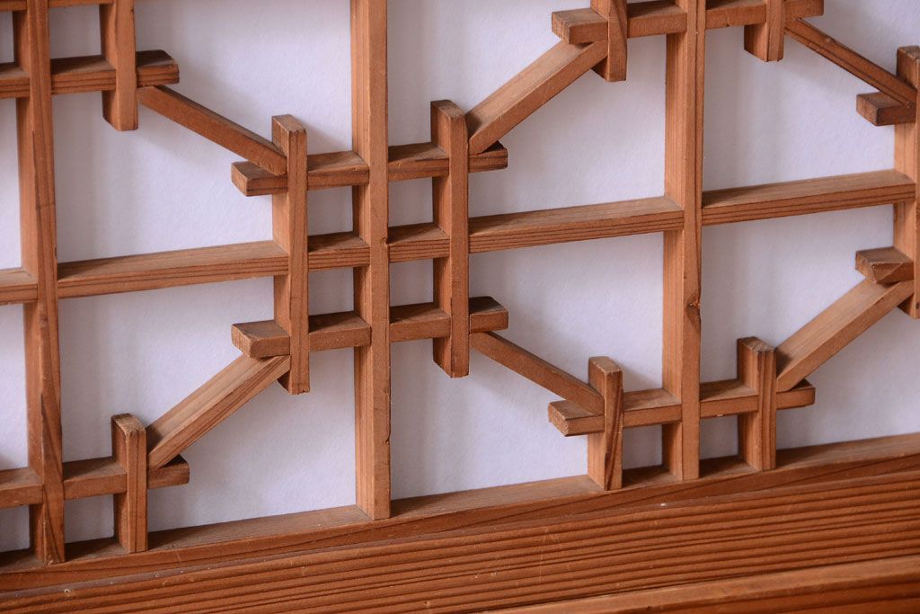 明治大正期　古民具・骨董　組子障子帯の木味引き戸4枚セット