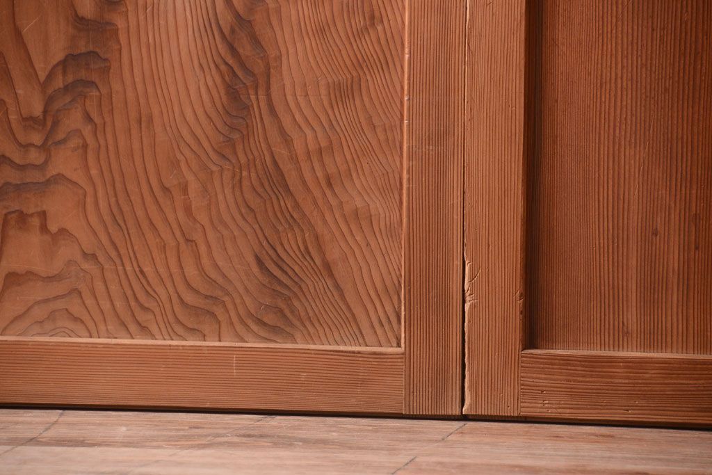 明治大正期　古民具・骨董　組子障子帯の木味引き戸4枚セット