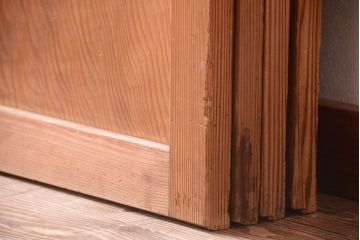 明治大正期　古民具・骨董　組子障子帯の木味引き戸4枚セット