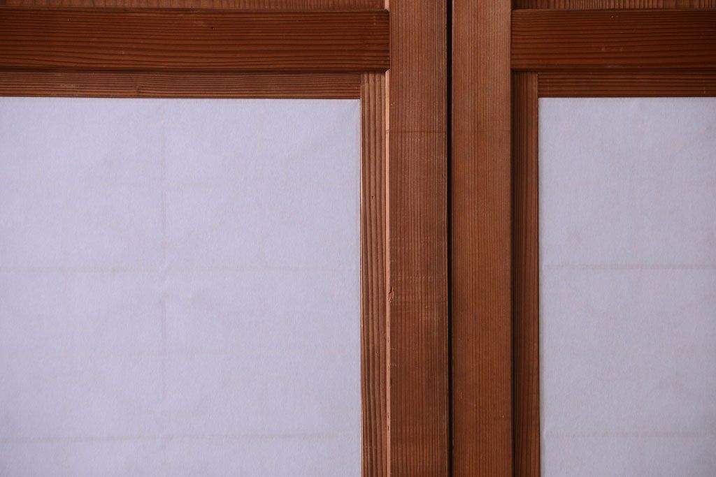 明治大正期　古民具・骨董　組子障子帯の木味引き戸4枚セット