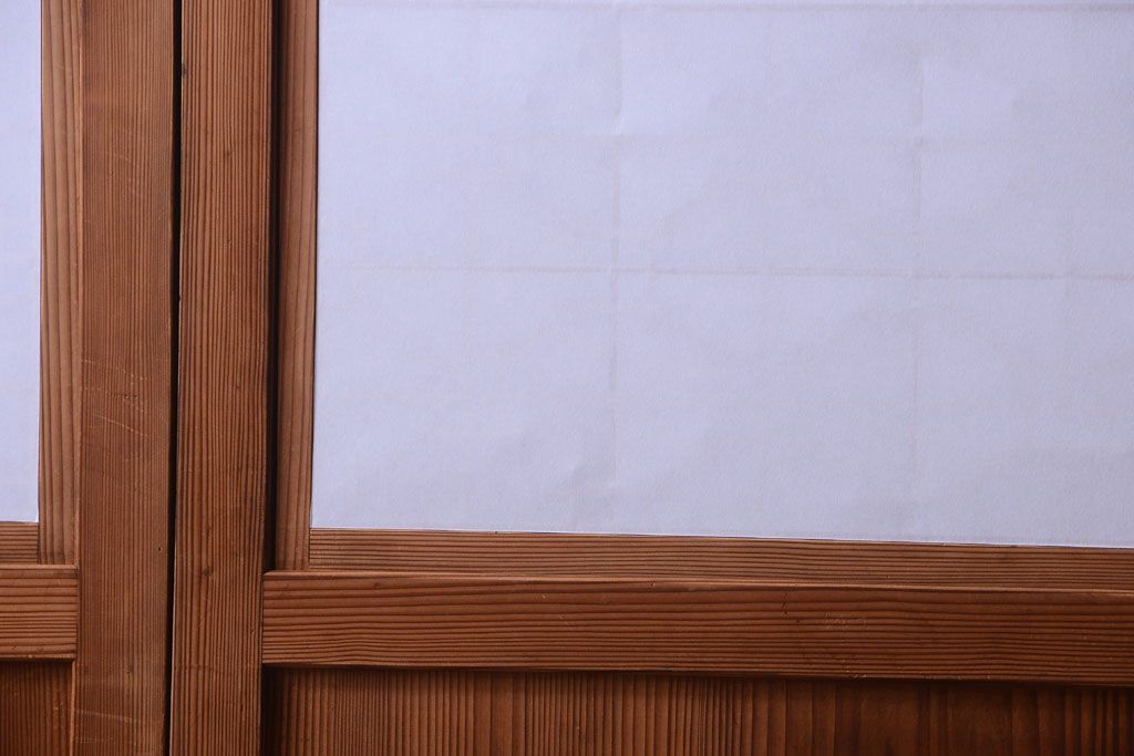 明治大正期　古民具・骨董　組子障子帯の木味引き戸4枚セット