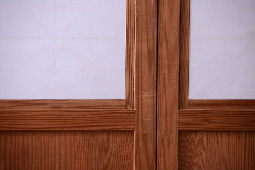 明治大正期　古民具・骨董　組子障子帯の木味引き戸4枚セット