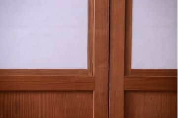 明治大正期　古民具・骨董　組子障子帯の木味引き戸4枚セット