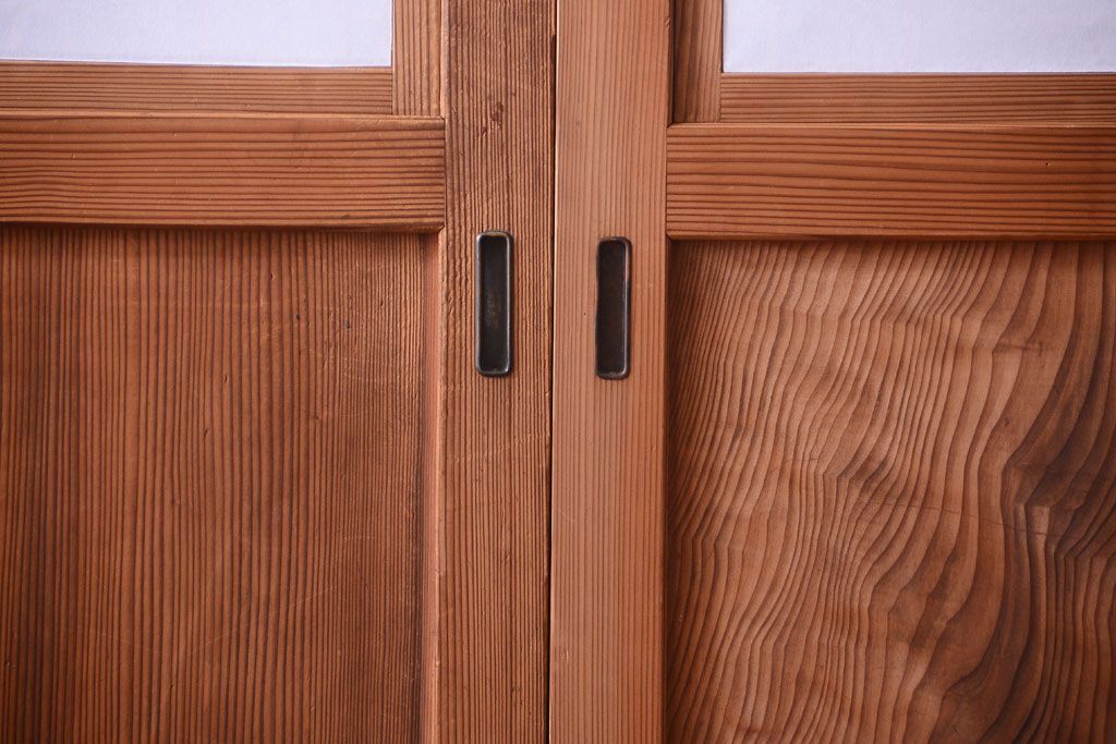 明治大正期　古民具・骨董　組子障子帯の木味引き戸4枚セット