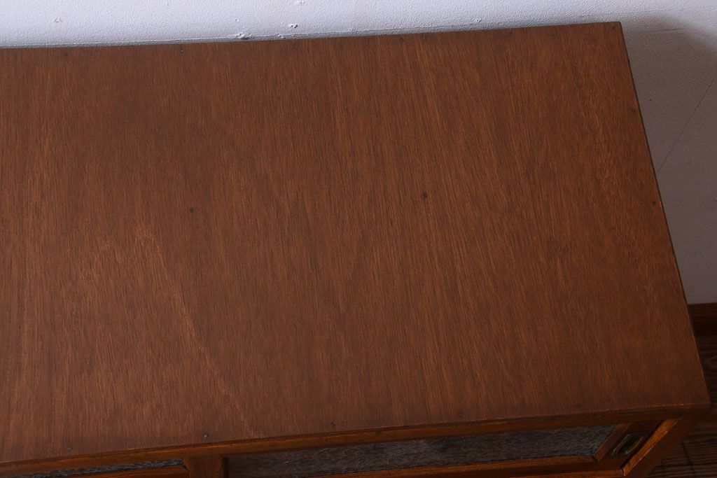 レトロ家具　昭和レトロ　結霜ガラスとダイヤガラス!アンティーク収納棚(本箱)