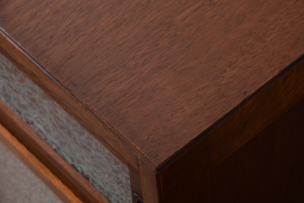 レトロ家具　昭和レトロ　結霜ガラスとダイヤガラス!アンティーク収納棚(本箱)