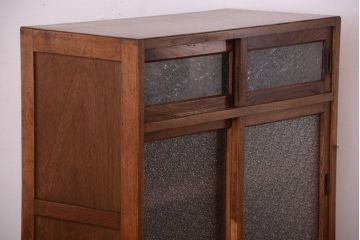 レトロ家具　昭和レトロ　結霜ガラスとダイヤガラス!アンティーク収納棚(本箱)