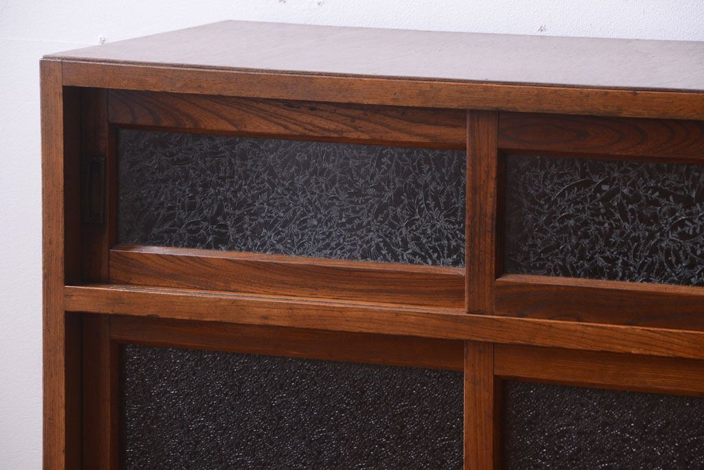 レトロ家具　昭和レトロ　結霜ガラスとダイヤガラス!アンティーク収納棚(本箱)