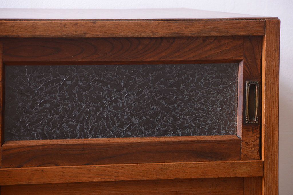 レトロ家具　昭和レトロ　結霜ガラスとダイヤガラス!アンティーク収納棚(本箱)