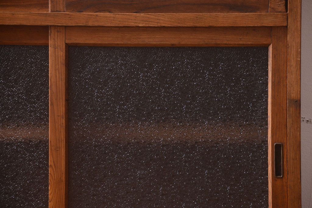 レトロ家具　昭和レトロ　結霜ガラスとダイヤガラス!アンティーク収納棚(本箱)