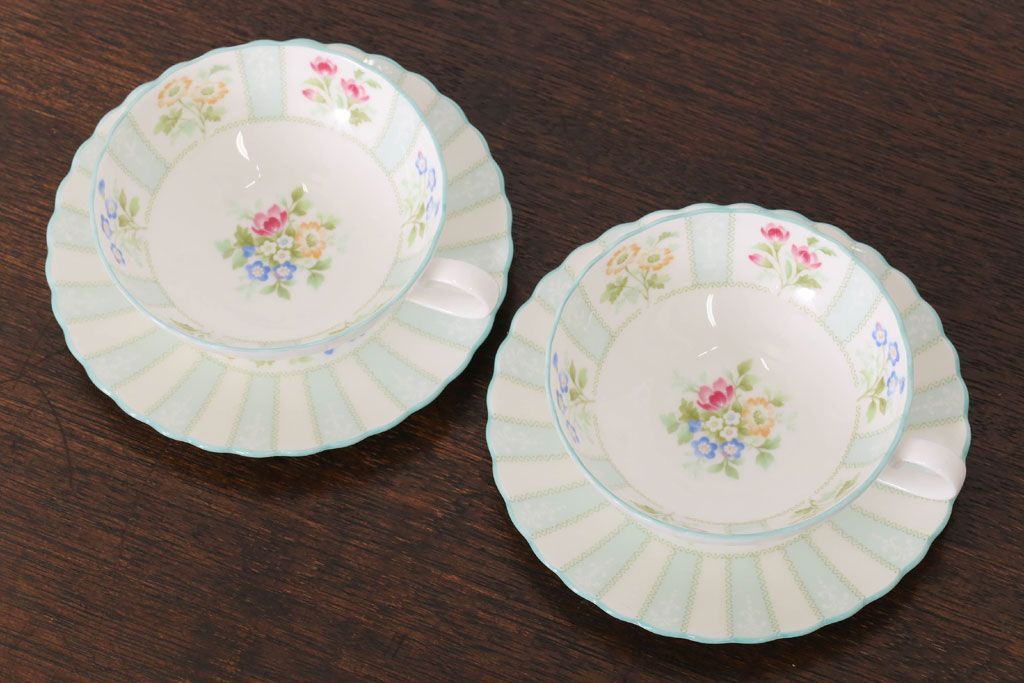 中古　ノリタケ(Noritake)　FLOROLA(フローローラ)　花柄　カップ&ソーサー2脚セット(洋食器)