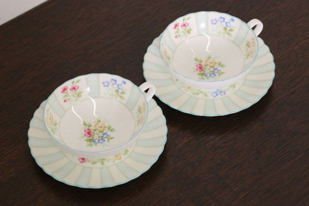 中古　ノリタケ(Noritake)　FLOROLA(フローローラ)　花柄　カップ&ソーサー2脚セット(洋食器)