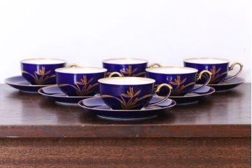 アンティーク雑貨　中古　香蘭社　ルリ(瑠璃)　蘭　カップ&ソーサー6客セット(洋食器)