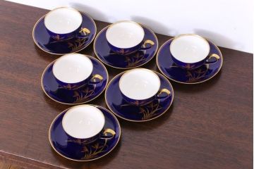 アンティーク雑貨　中古　香蘭社　ルリ(瑠璃)　蘭　カップ&ソーサー6客セット(洋食器)