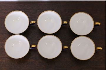 アンティーク雑貨　中古　香蘭社　ルリ(瑠璃)　蘭　カップ&ソーサー6客セット(洋食器)
