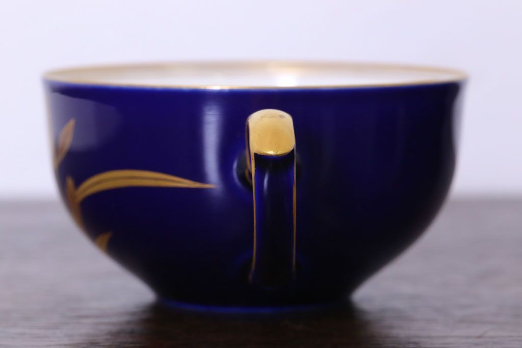 アンティーク雑貨　中古　香蘭社　ルリ(瑠璃)　蘭　カップ&ソーサー6客セット(洋食器)