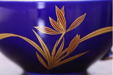 アンティーク雑貨　中古　香蘭社　ルリ(瑠璃)　蘭　カップ&ソーサー6客セット(洋食器)