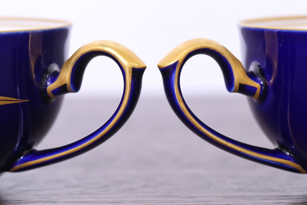 アンティーク雑貨　中古　香蘭社　ルリ(瑠璃)　蘭　カップ&ソーサー6客セット(洋食器)