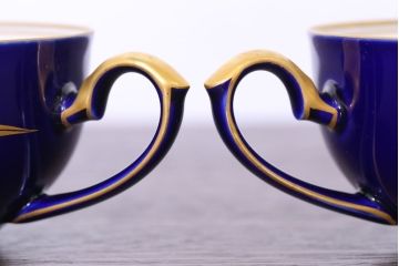 アンティーク雑貨　中古　香蘭社　ルリ(瑠璃)　蘭　カップ&ソーサー6客セット(洋食器)