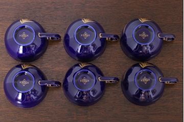 アンティーク雑貨　中古　香蘭社　ルリ(瑠璃)　蘭　カップ&ソーサー6客セット(洋食器)