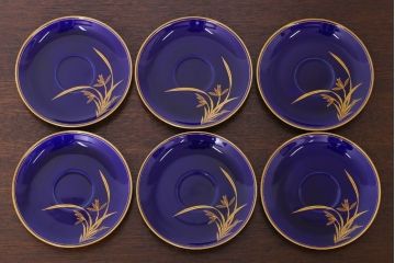 アンティーク雑貨　中古　香蘭社　ルリ(瑠璃)　蘭　カップ&ソーサー6客セット(洋食器)