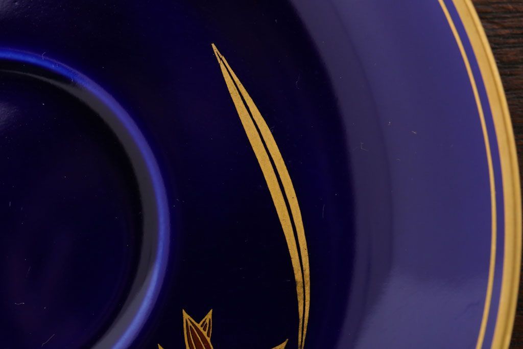 アンティーク雑貨　中古　香蘭社　ルリ(瑠璃)　蘭　カップ&ソーサー6客セット(洋食器)