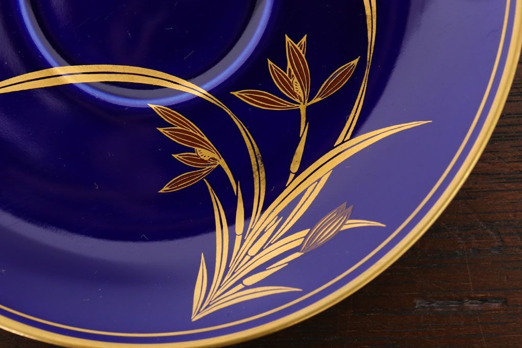 アンティーク雑貨　中古　香蘭社　ルリ(瑠璃)　蘭　カップ&ソーサー6客セット(洋食器)